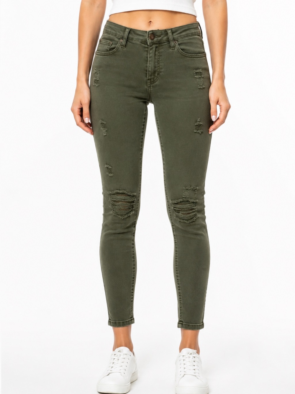 Jolt Women’s Olive Distressed Skinny Jeans Size 1 25W Stretch